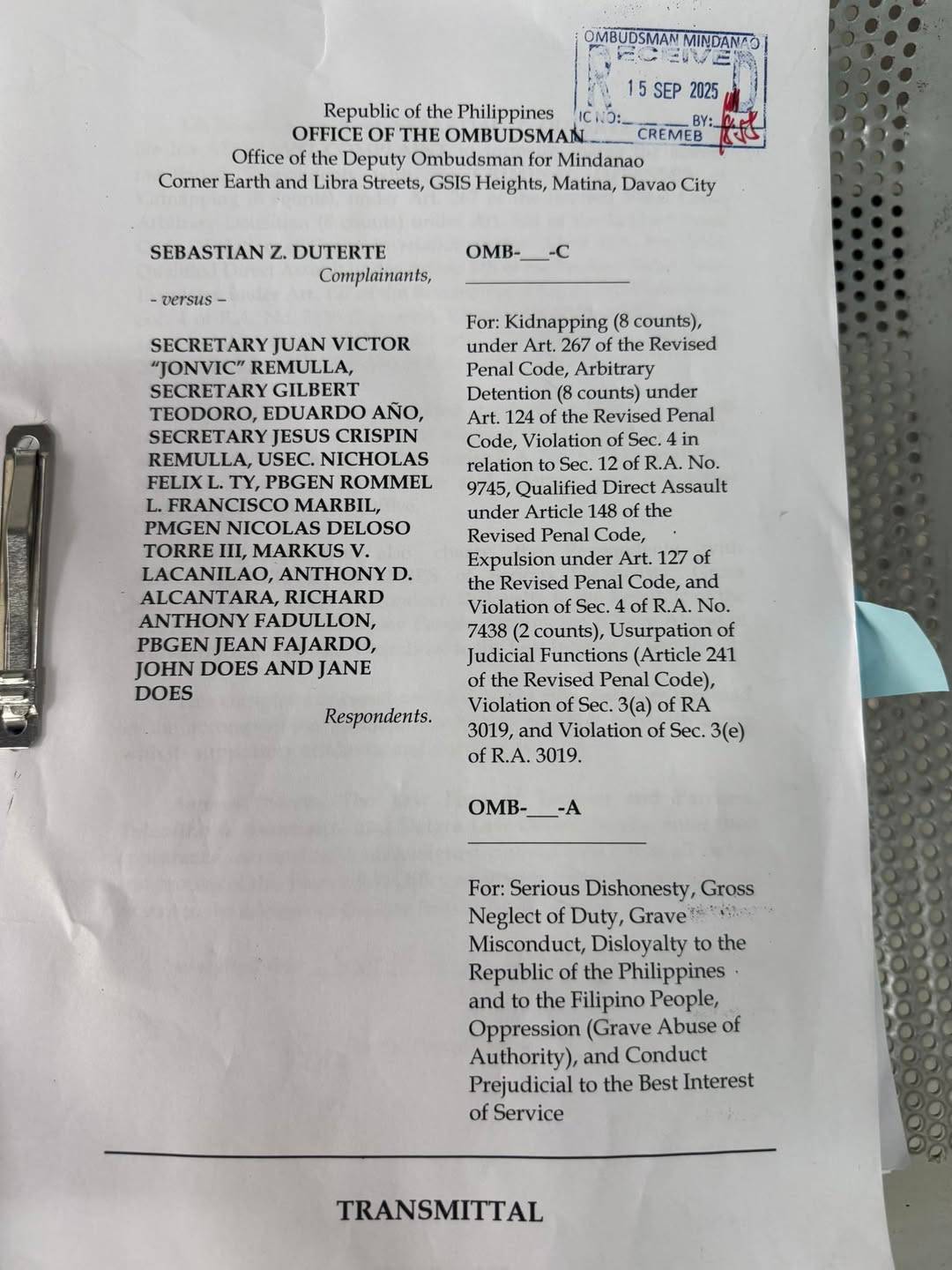 File Complaint Settled by Sebastian Duterte