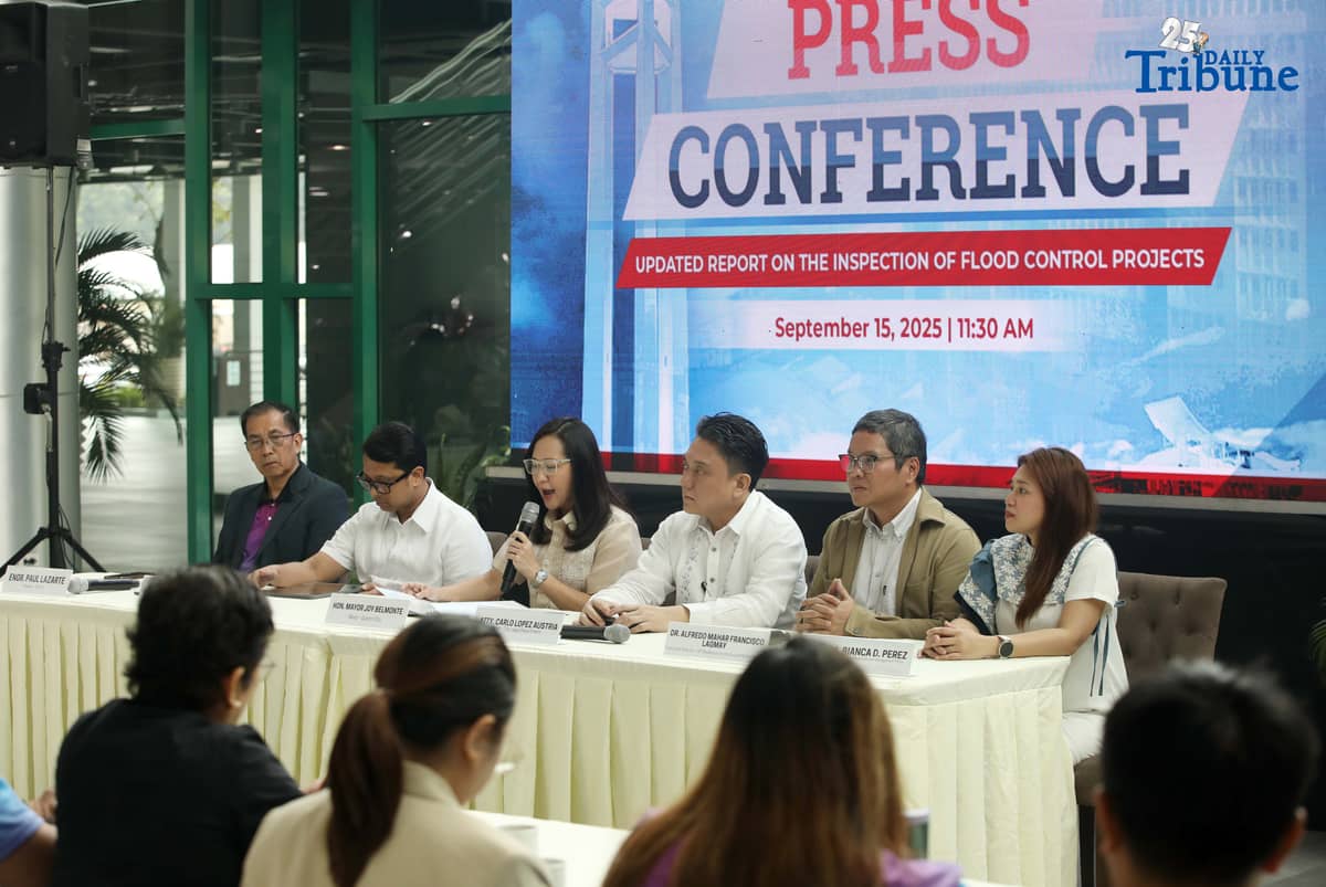 Quezon City Mayor Joy Belmonte holds a press conference at the MICE Center in Quezon City Hall to give updates on DPWH flood-control projects. City Engineer Atty. Dale Perral said their review showed 331 projects — not 254 as earlier counted — were misaligned with the city’s Drainage Master Plan, wasting P17 billion in taxpayers’ money.