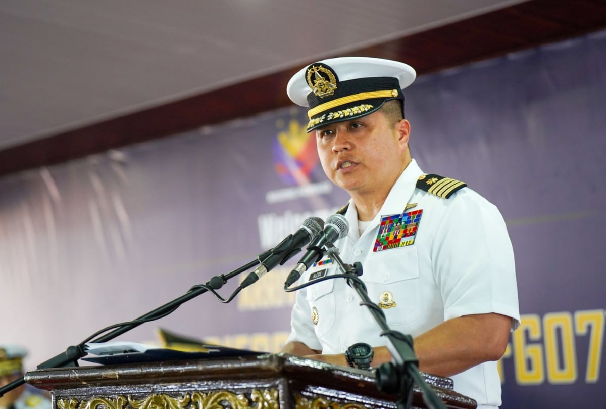 BRP Diego Silang (FFG-07) Commanding Officer, Captain John Percie A Alcos delivers a motivating message to the crew and guests during the arrival ceremony.(Photo by PFC Carmelotes PN(M) / PAOAFP)