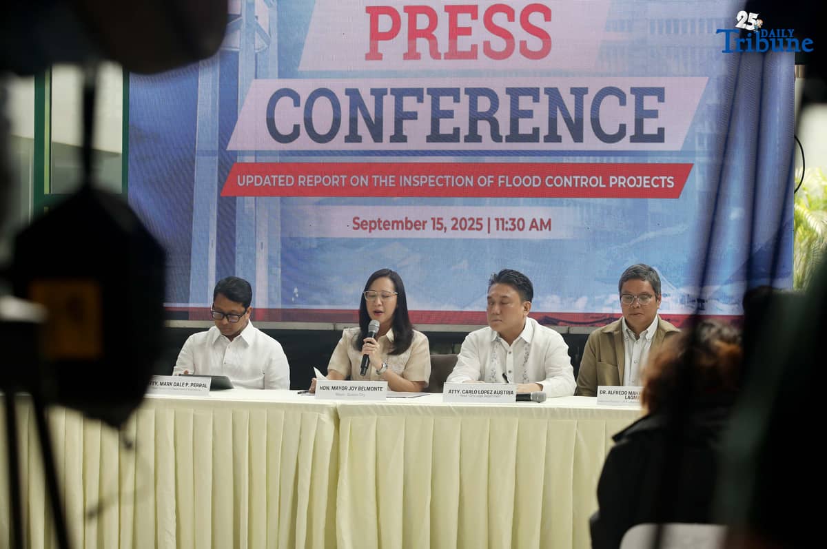 Quezon City Mayor Joy Belmonte holds a press conference at the MICE Center in Quezon City Hall to give updates on DPWH flood-control projects. City Engineer Atty. Dale Perral said their review showed 331 projects — not 254 as earlier counted — were misaligned with the city’s Drainage Master Plan, wasting P17 billion in taxpayers’ money.