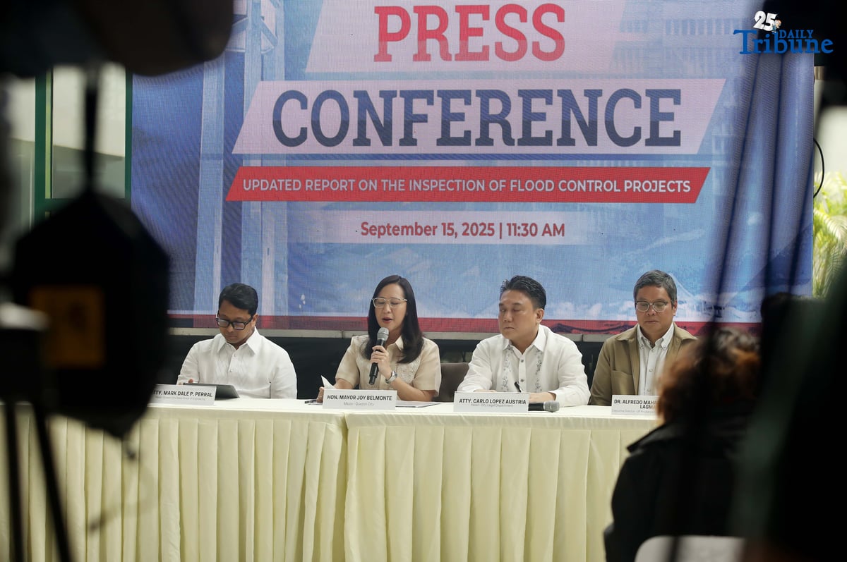 Quezon City Mayor Joy Belmonte holds a press conference at the MICE Center in Quezon City Hall to give updates on DPWH flood-control projects. City Engineer Atty. Dale Perral said their review showed 331 projects — not 254 as earlier counted — were misaligned with the city’s Drainage Master Plan, wasting P17 billion in taxpayers’ money.