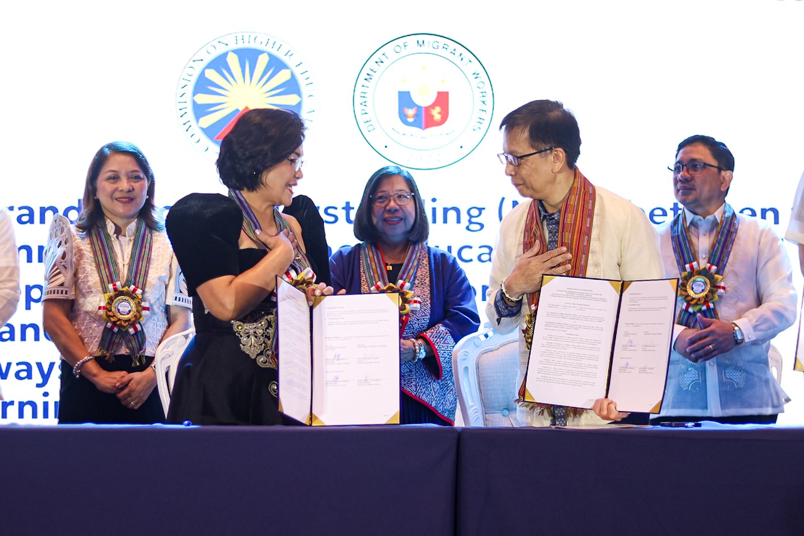 Commission on Higher Education (CHED) Chairperson Dr. Shirley Agrupis signs ACHIEVE partnership agreements with national agencies, including TESDA Secretary Kiko Benitez, Labor Secretary Bienvenido Laguesma, Migrant Workers Secretary Hans Leo Cacdac, and Commission on Human Rights Commissioner Monina Zenarosa, during the "Converge to ACHIEVE: The Higher Education Summit" at the Manila Hotel on Monday, 15 September 2025.

The event also marked Agrupis’ first 100 days as CHED chairperson. The agreements aim to improve and strengthen the country’s education system.