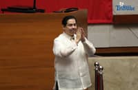 Speaker Martin Romualdez bids farewell before his fellow lawmakers at the House of Representatives in Quezon City on Wednesday, 17 September 2025, after he stepped down as Speaker.