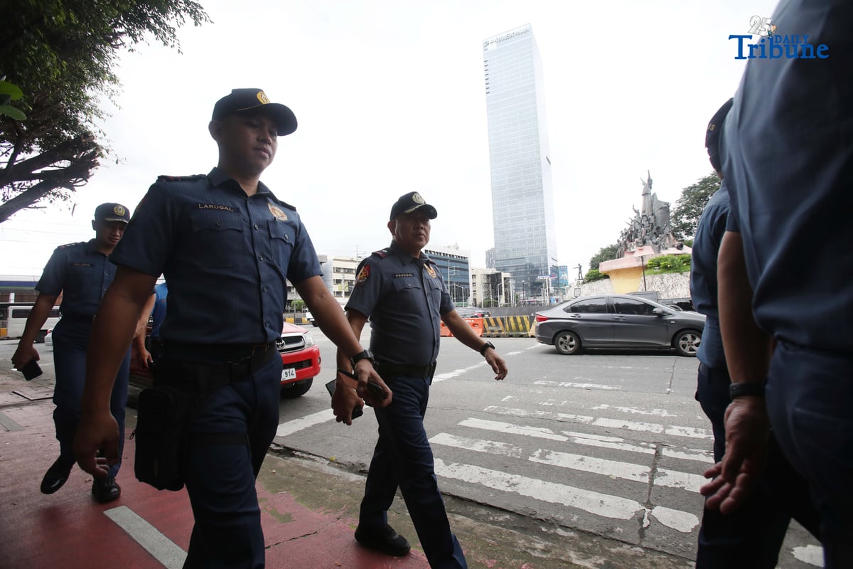 On Saturday September 20 2025, Officials from Quezon City Police District QCPD conduct a walk through at Edsa People Power Monument in preparation for the anti corruption rally on September 21 2025.
