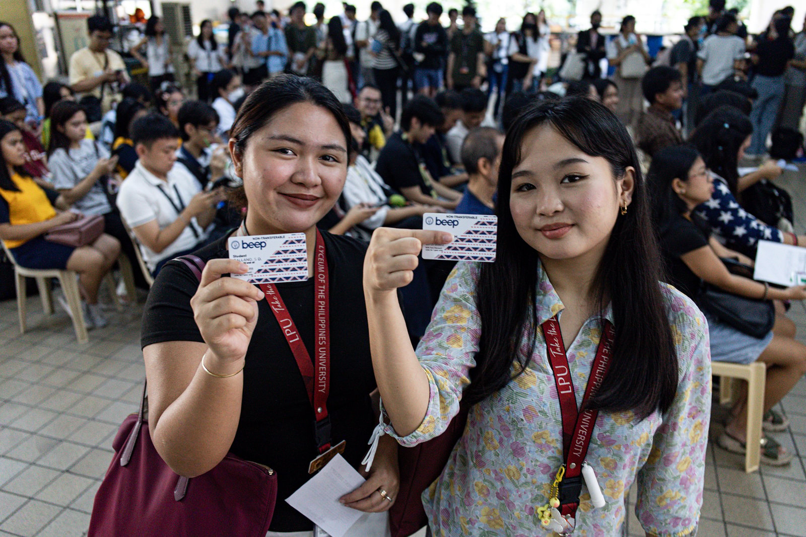 Students line up to avail concessionary white beep cards at the LRT-1 Central Station in Manila on Saturday, September 20, 2025.

Commuters with white beep cards are entitled to a 50 percent fare discount on the LRT-1, LRT-2, and MRT-3 train lines. Students who wish to avail themselves of this discount must present their school ID and pay a one-time fee of 30 pesos.
