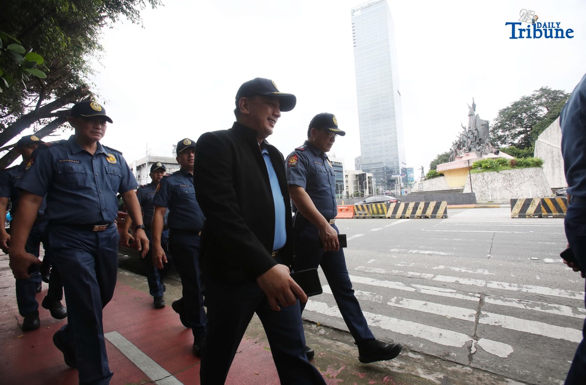 On Saturday September 20 2025, Officials from Quezon City Police District QCPD conduct a walk through at Edsa People Power Monument in preparation for the anti corruption rally on September 21 2025.