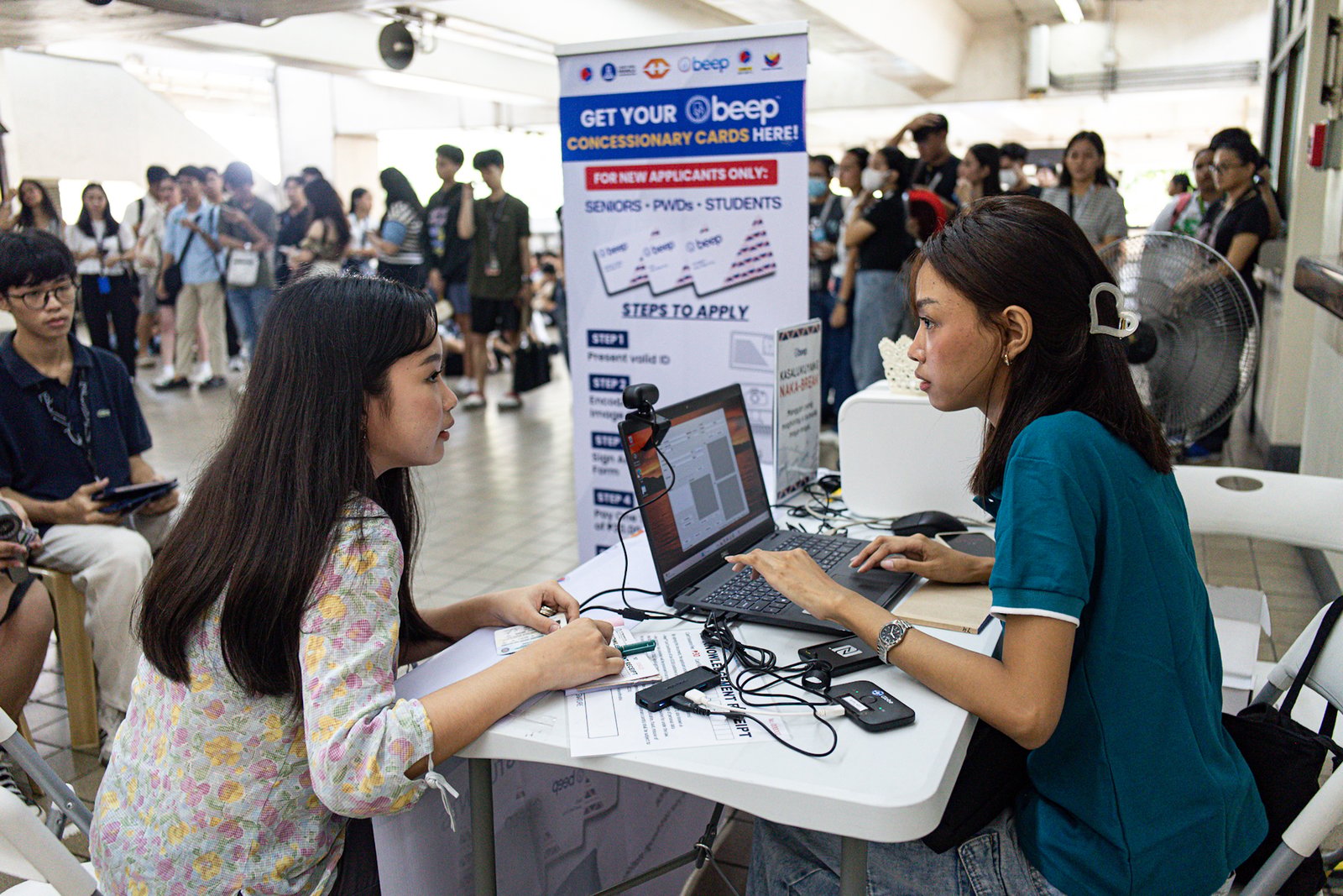 Students line up to avail concessionary white beep cards at the LRT-1 Central Station in Manila on Saturday, September 20, 2025.

Commuters with white beep cards are entitled to a 50 percent fare discount on the LRT-1, LRT-2, and MRT-3 train lines. Students who wish to avail themselves of this discount must present their school ID and pay a one-time fee of 30 pesos.