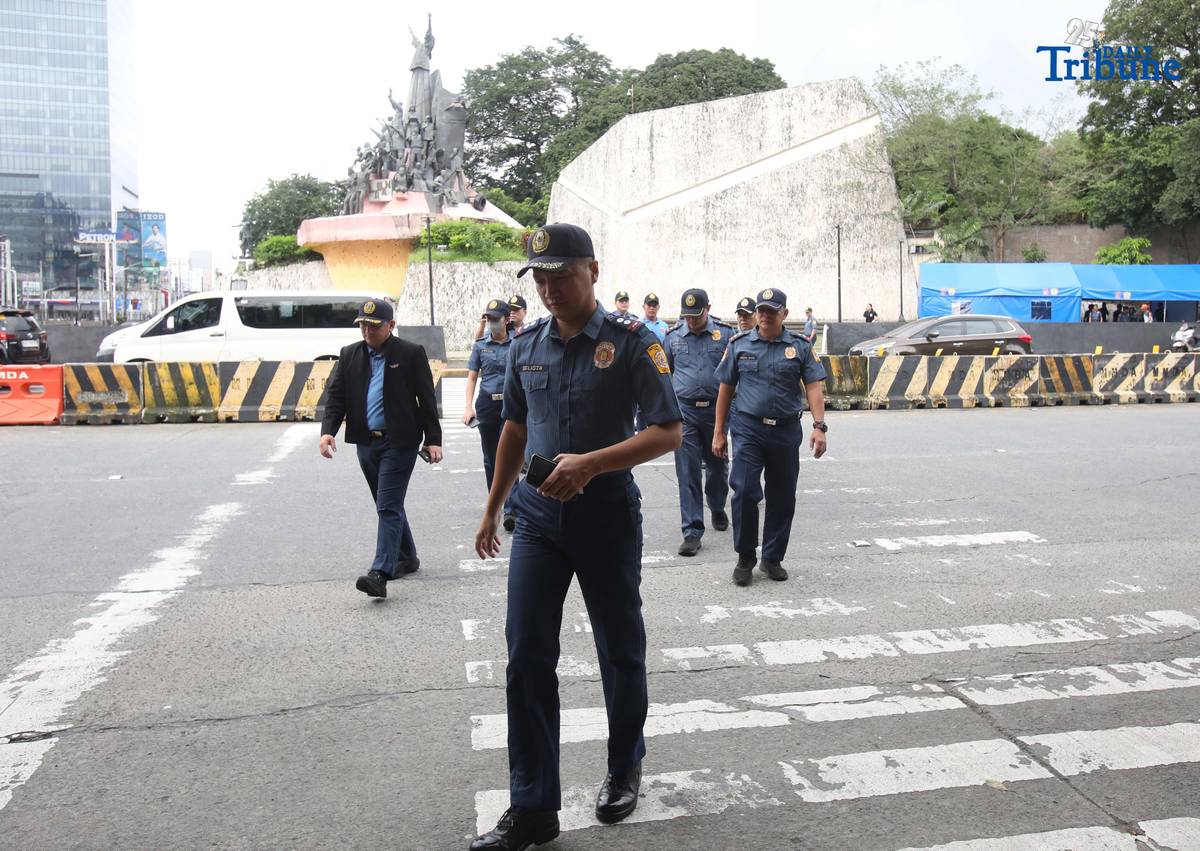 On Saturday September 20 2025, Officials from Quezon City Police District QCPD conduct a walk through at Edsa People Power Monument in preparation for the anti corruption rally on September 21 2025.