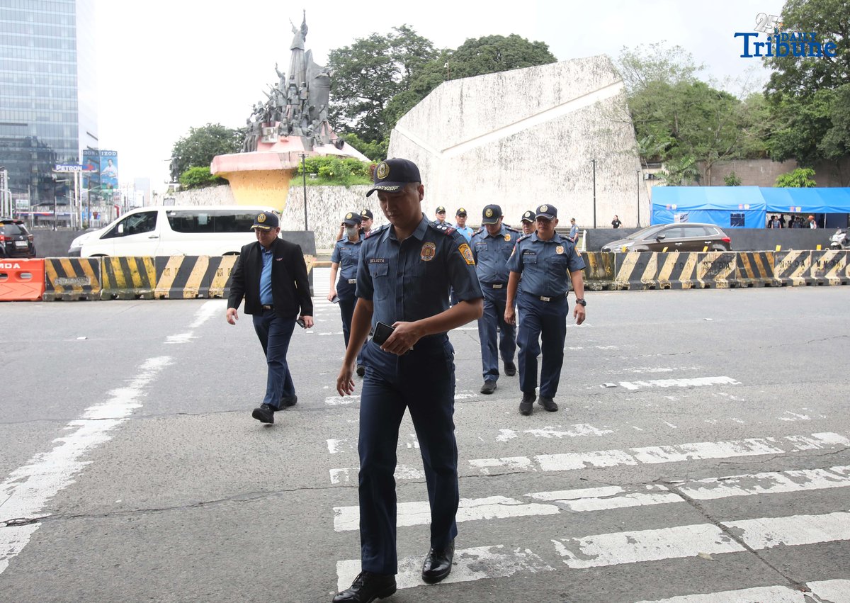 On Saturday September 20 2025, Officials from Quezon City Police District QCPD conduct a walk through at Edsa People Power Monument in preparation for the anti corruption rally on September 21 2025.