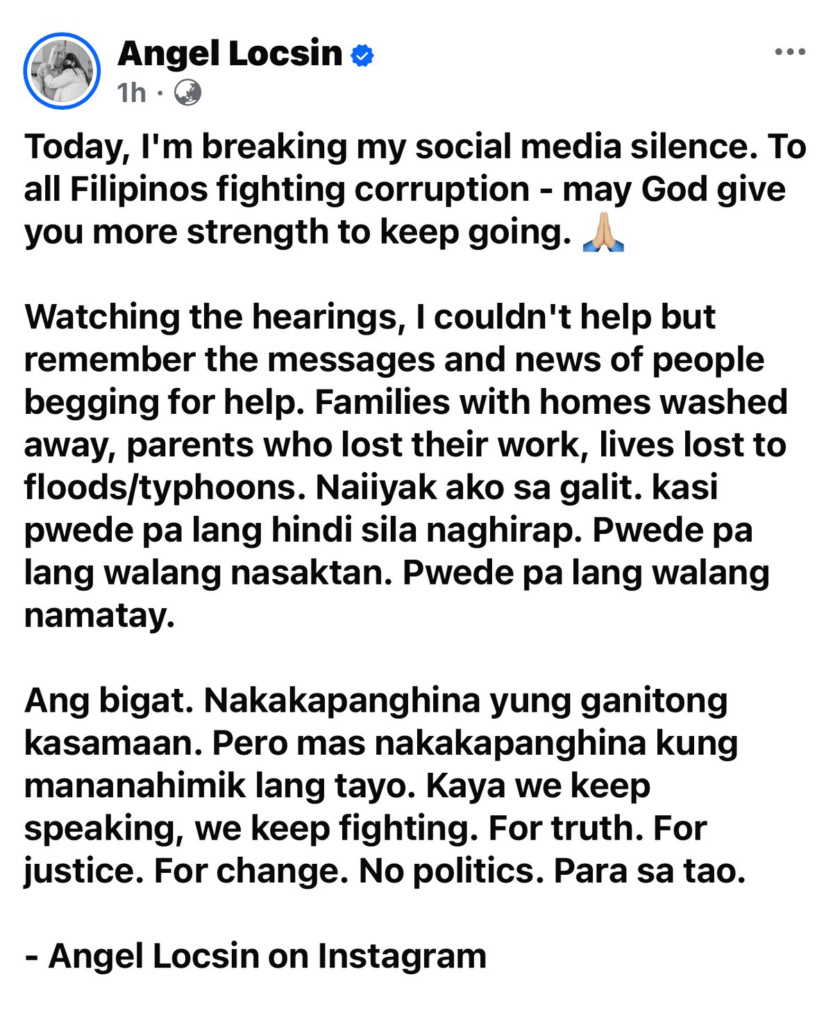 Angel Locsin breaks silence with call for justice