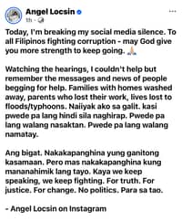 Angel Locsin breaks silence with call for justice