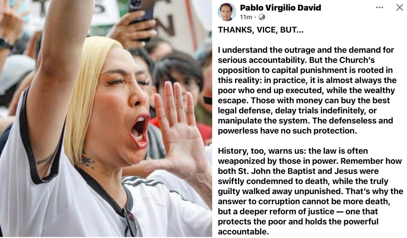 Bishop David to Vice Ganda: Justice reform, not death penalty
