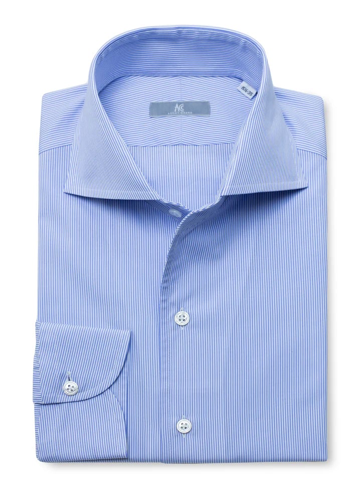 Ascot collar cutout blue stripe.