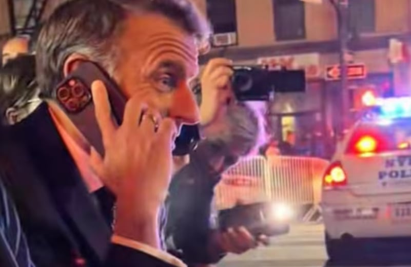 Stuck behind security lockdown, Macron hoofs it in NYC
