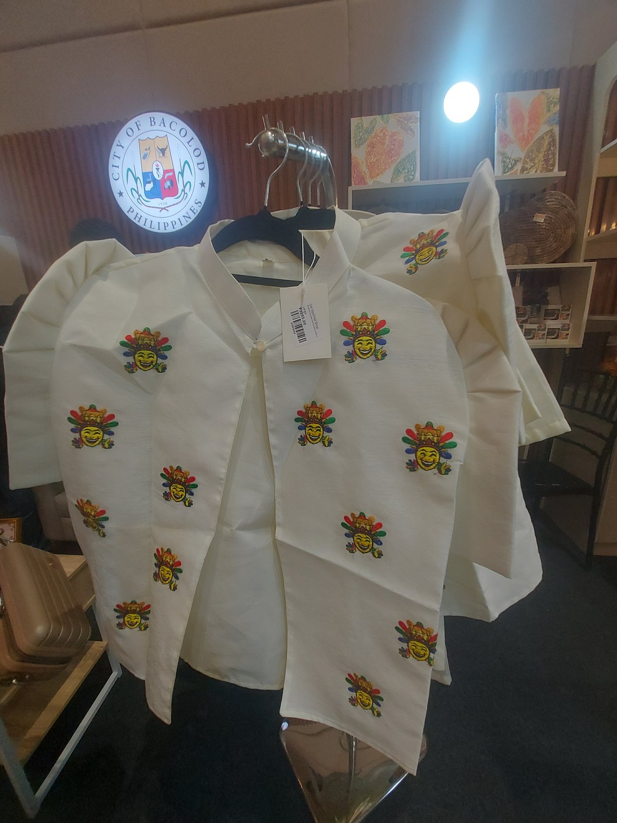 Terno with Masskara  Festival embroidery.