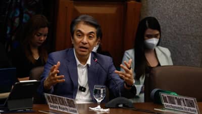 Navotas Representative Toby Tiangco testifies before the Senate Blue Ribbon Committee hearing on the ghost flood control projects on Thursday, 25 September 2025. Congressman Tiangco named Ako Bicol partylist representative Zaldy Co as the one responsible for the fund insertions.