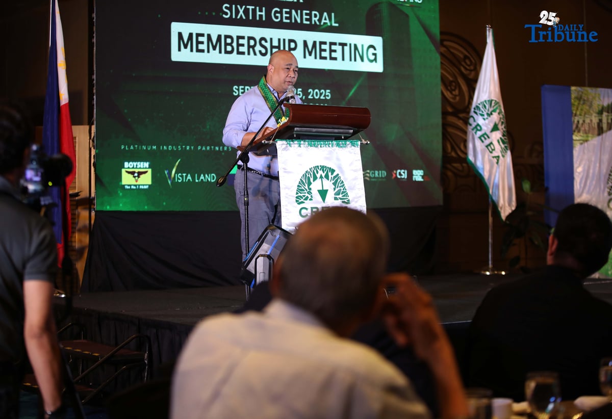 Land Registration Authority Administrator Gerardo Sirios speaks before members of the Chamber of Real Estate and Builders’ Associations, Inc. (CREBA) during its 6th general membership meeting in Quezon City. The group also passed a resolution supporting the leadership of DPWH Secretary Vince Dizon in promoting quality infrastructure for Filipinos amid recent controversies on flood control projects involving former and dismissed officials.