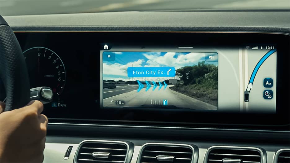 AUGMENTED Reality Navigation overlays street directions on live road footage for easier guidance.