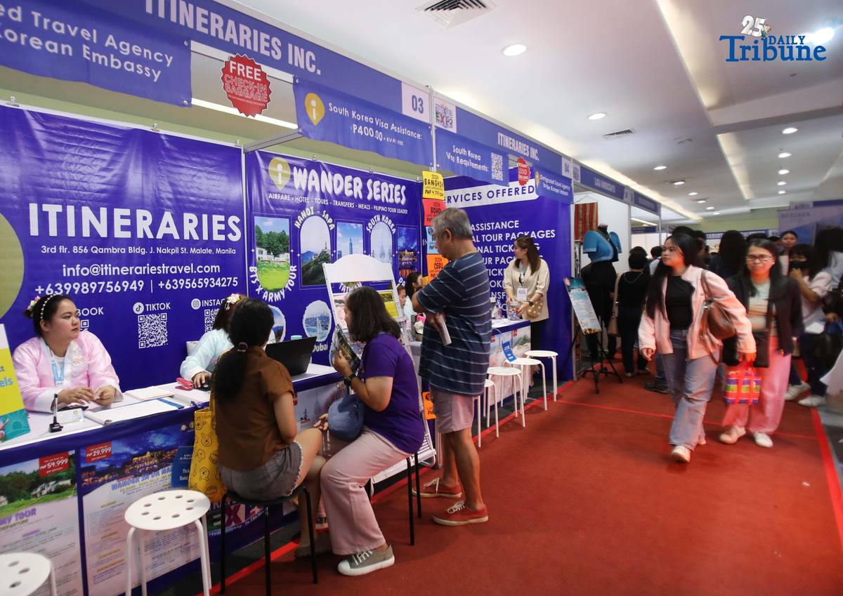 Guests arrive at the three-day Global Travel Expo at SM Megamall in Mandaluyong City on Saturday, September 27, 2025. The event coincides with World Tourism Day, celebrated annually to highlight the vital role of tourism in shaping social, cultural, and political values worldwide.