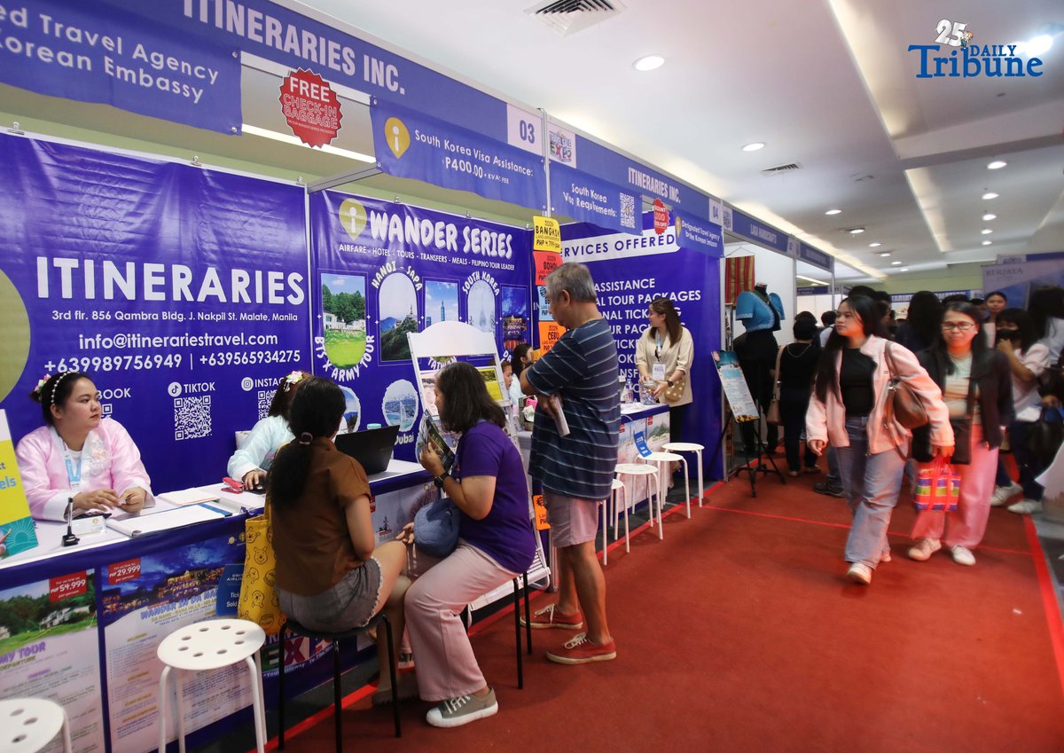 Guests arrive at the three-day Global Travel Expo at SM Megamall in Mandaluyong City on Saturday, September 27, 2025. The event coincides with World Tourism Day, celebrated annually to highlight the vital role of tourism in shaping social, cultural, and political values worldwide.