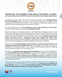 DILG Central Luzon denies holding event at Clark casino hotel