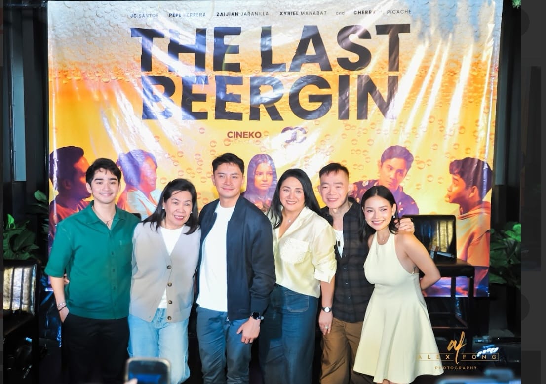 'THE Last Beer Gin' cast Zaijan Jarnila, JC Santos, Cherry Pie Picache with writer Mell del Rosario-Mendoza and director Nuel Naval.