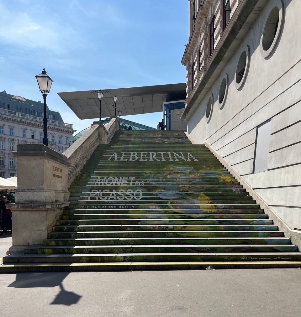 The brilliantly-executed advertising steps leading to The Albertina.