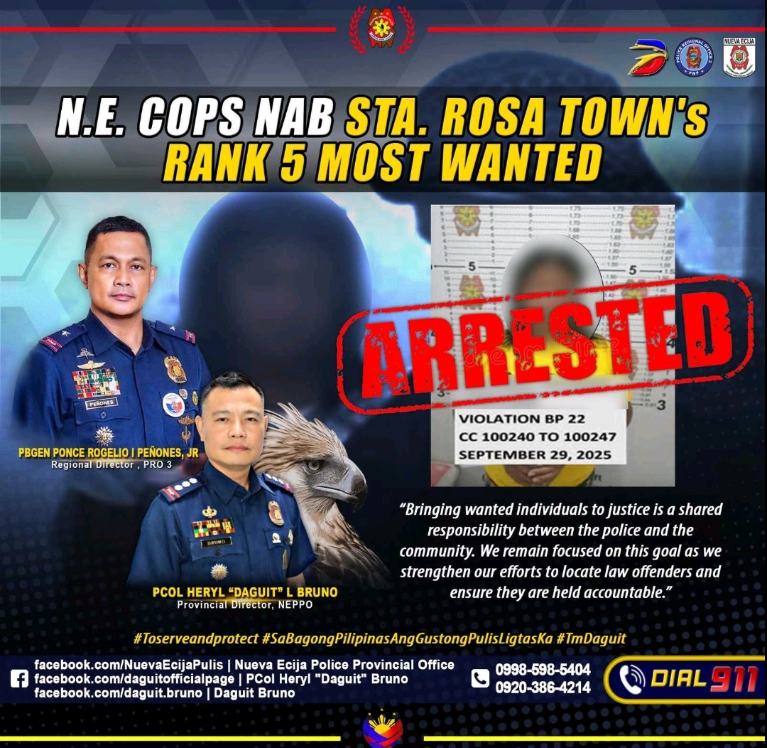Nueva Ecija cops nab Sta. Rosa’s No. 5 Most Wanted fugitive