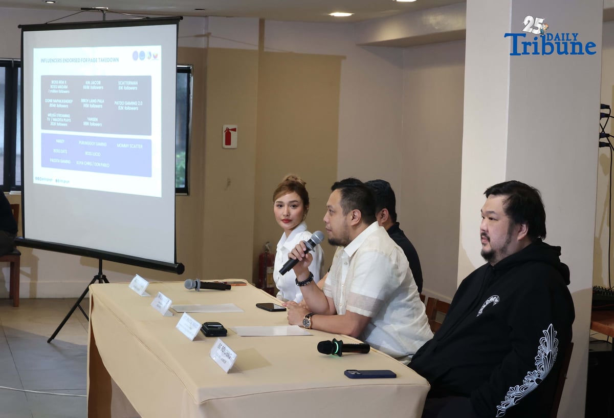 Cybercrime Investigation and Coordinating Center (CICC) chief Undersecretary Renato Paraiso and Digital Pinoys national campaigner Ronald Gustilo, with social media influencers Sachzna Laparan and Bigboy Cheng, urge other influencers promoting illegal online gambling to stop or face takedown and estafa charges during a press conference in Quezon City. They also presented a new list of online personalities endorsing gambling platforms recommended for deplatforming.