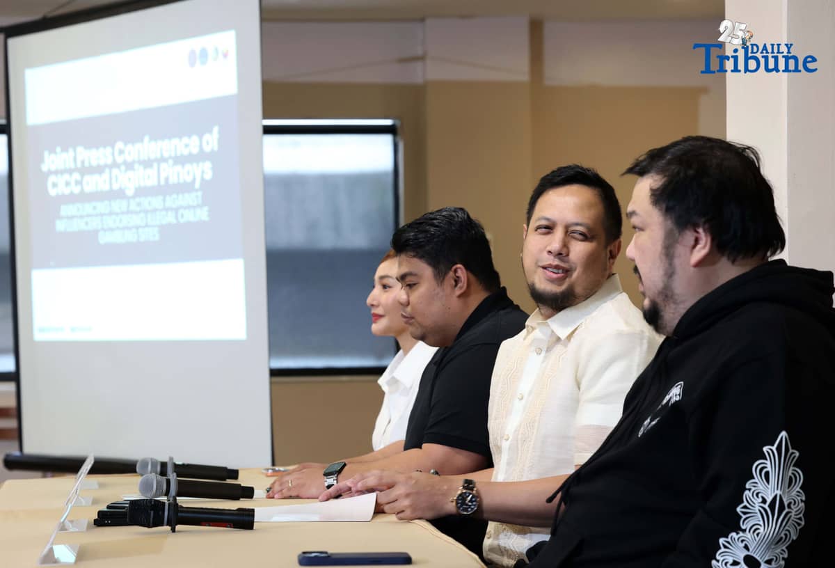 Cybercrime Investigation and Coordinating Center (CICC) chief Undersecretary Renato Paraiso and Digital Pinoys national campaigner Ronald Gustilo, with social media influencers Sachzna Laparan and Bigboy Cheng, urge other influencers promoting illegal online gambling to stop or face takedown and estafa charges during a press conference in Quezon City. They also presented a new list of online personalities endorsing gambling platforms recommended for deplatforming.