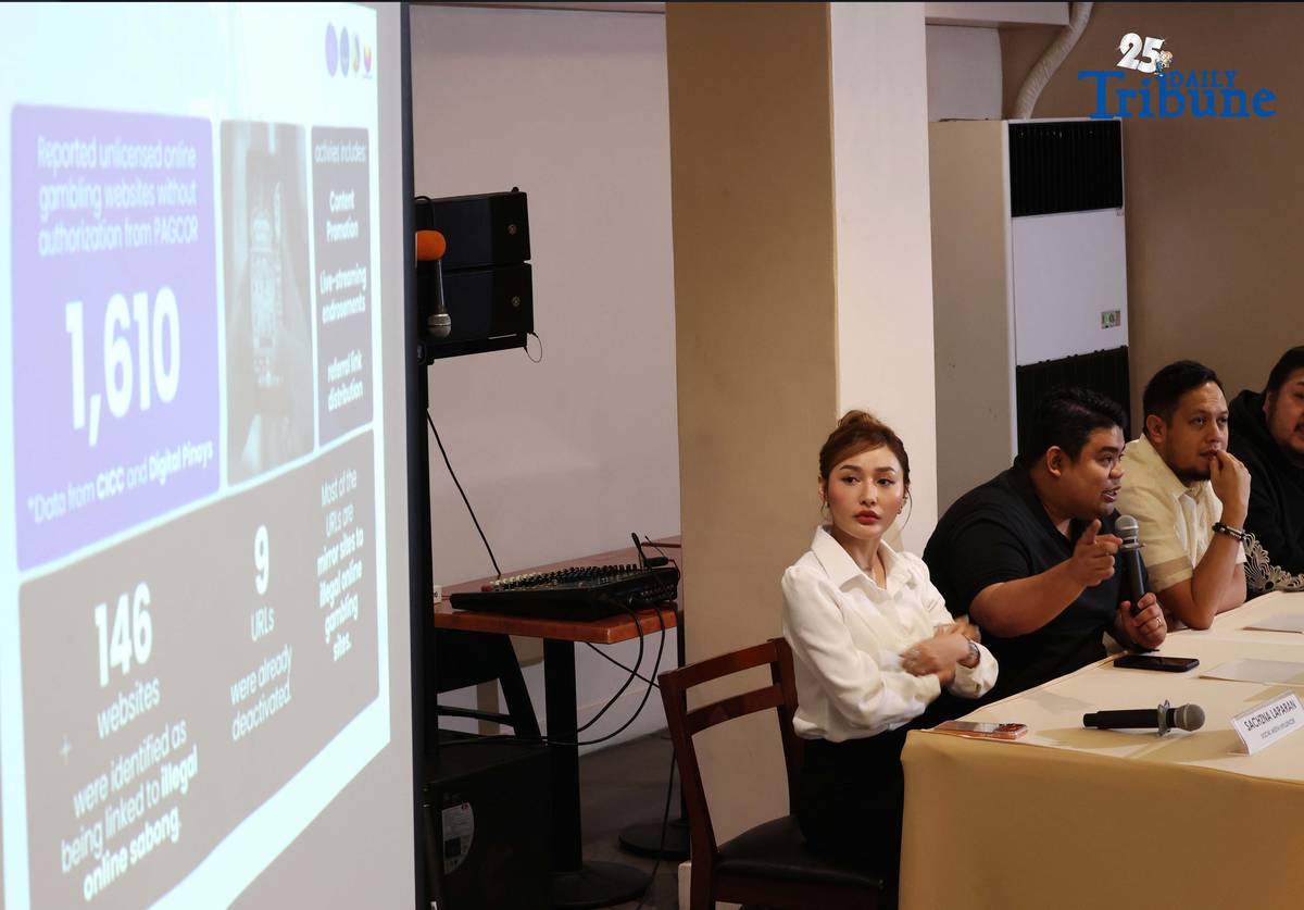 Cybercrime Investigation and Coordinating Center (CICC) chief Undersecretary Renato Paraiso and Digital Pinoys national campaigner Ronald Gustilo, with social media influencers Sachzna Laparan and Bigboy Cheng, urge other influencers promoting illegal online gambling to stop or face takedown and estafa charges during a press conference in Quezon City. They also presented a new list of online personalities endorsing gambling platforms recommended for deplatforming.