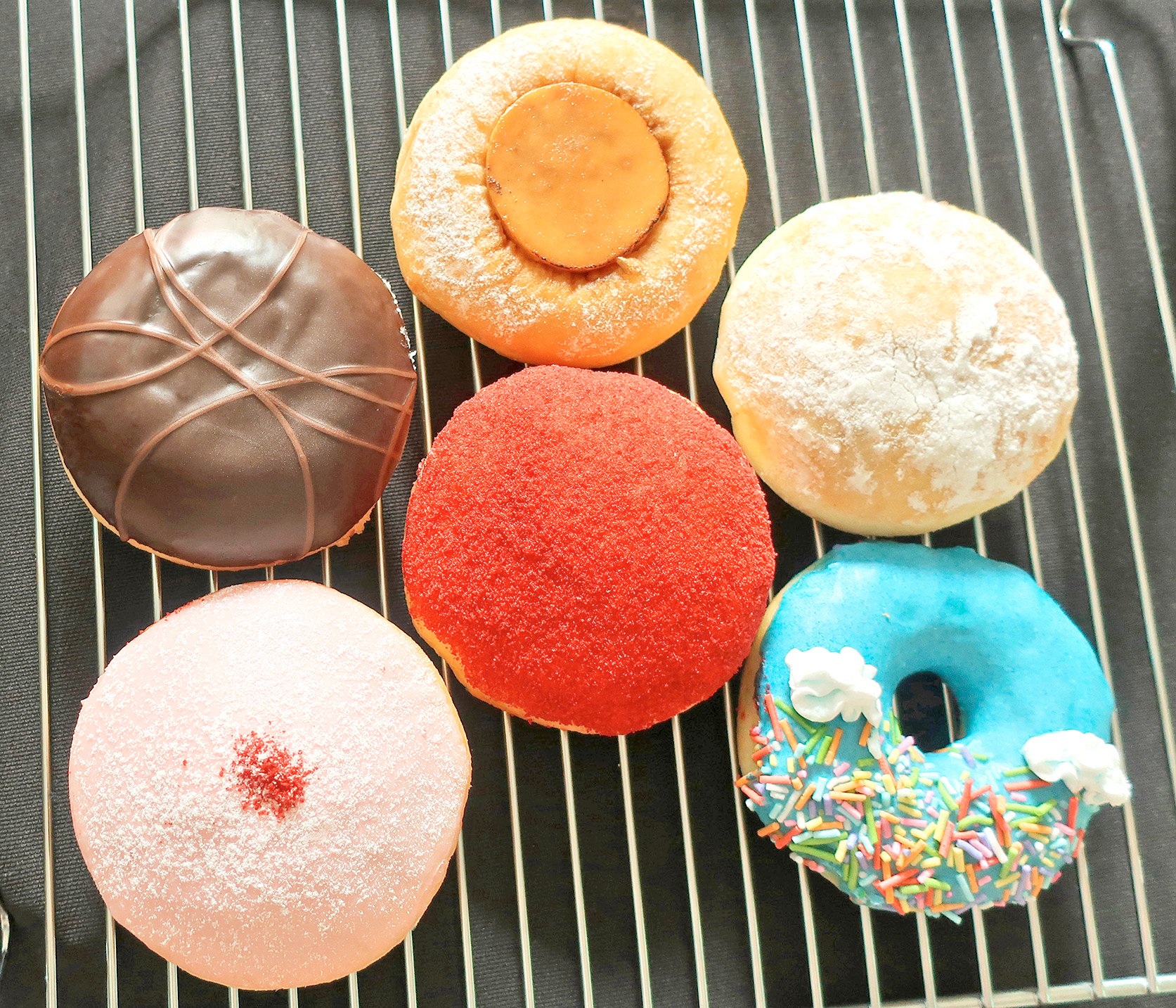 Donuts galore in Snickers Step, Creme Brulee, Blueberry Side Step, Happy Blues, Red Velvet Turns and Strawberry Rumba.