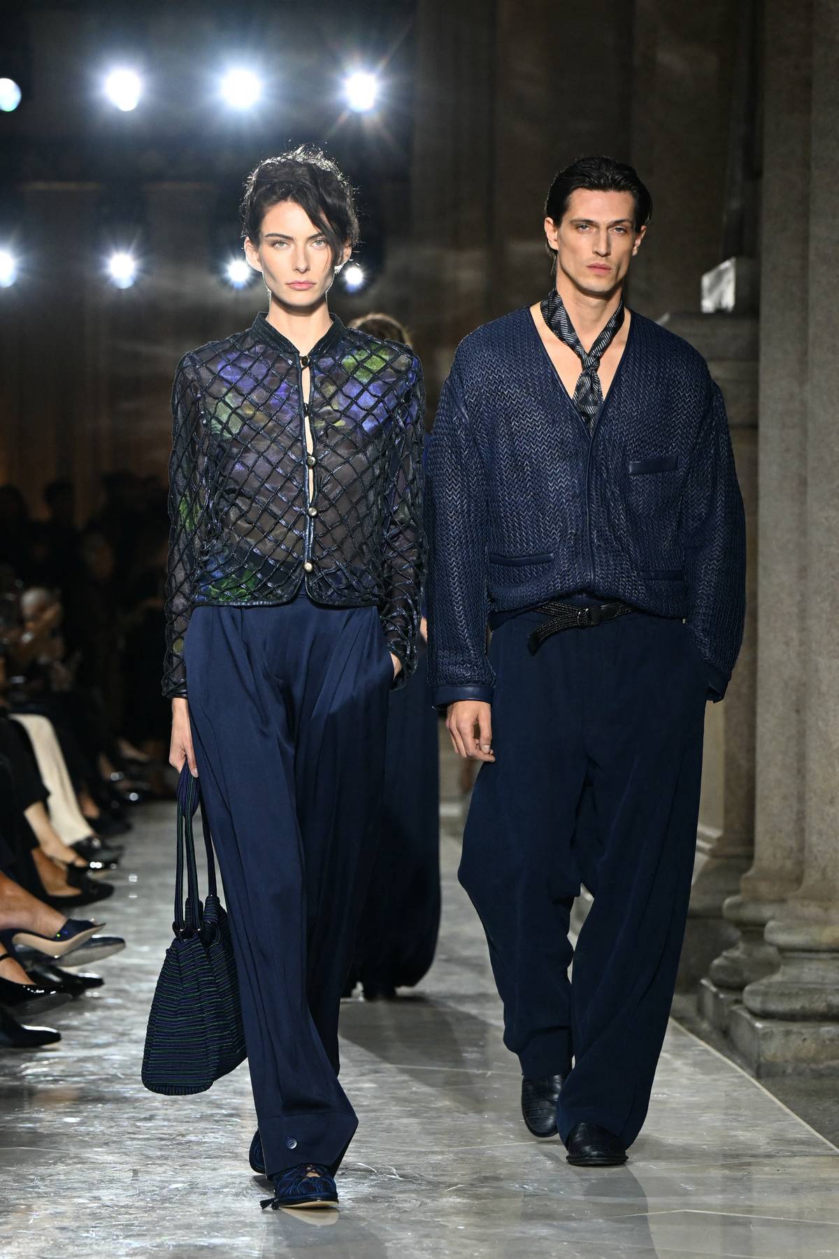 VARIOUS blue tones were shown on a mix of outfits.