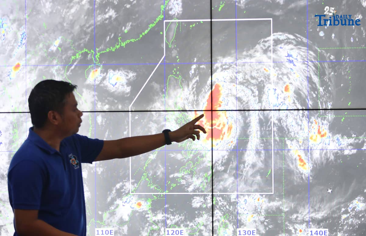 PAGASA Assistant Weather Services Chief Chris Perez gives an update on Tropical Storm Paolo (international name: Matmo) at the agency’s head office on Thursday, October 2, 2025. The storm intensified over the Philippine Sea, prompting Tropical Cyclone Wind Signal (TCWS) No. 2 over parts of Luzon.