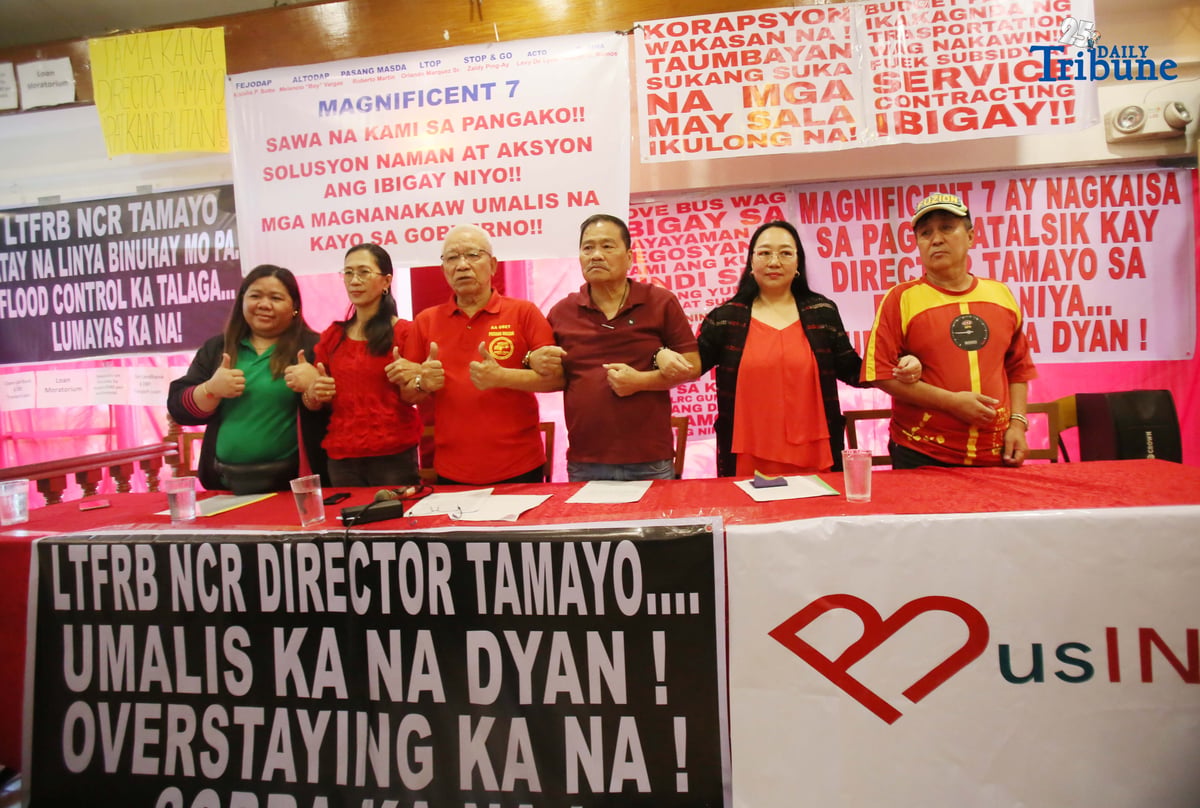 (October 02 2025) Magnificent 7 led by Ka Obet Martin of Pasang Masda shows a copy of their letter to the President Ferdinand Marcos Jr. To convey grievances against the PTMP, especially the lack of clear direction for its supporters, and call for immediate reform and replacement PTMP official and LTFRB Chairman Teofilo Guadiz III to resign, during a press conference held in Quezon City on Thursday October 2 2025. Photo/Analy Labor