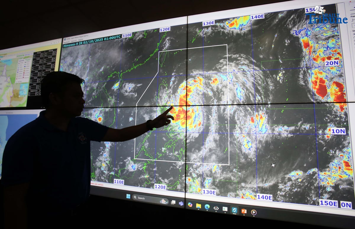 PAGASA Assistant Weather Services Chief Chris Perez gives an update on Tropical Storm Paolo (international name: Matmo) at the agency’s head office on Thursday, October 2, 2025. The storm intensified over the Philippine Sea, prompting Tropical Cyclone Wind Signal (TCWS) No. 2 over parts of Luzon.