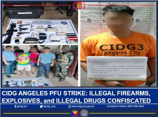 Illegal firearms, explosives and illegal drugs were seized during the implementation of Oplan Paglalansag Omega and Oplan Big Bertha at Purok 5, Brgy. Amsic, in Angeles City, Pampanga on September 30, 2025.