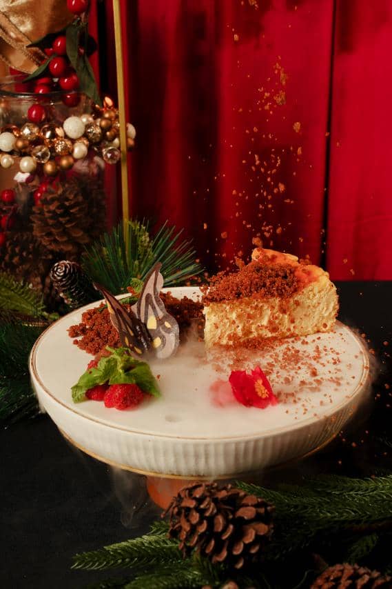 A slice of L’Amour Cheesecake, chef Cristina Santiago’s version of the burnt Basque cheesecake.