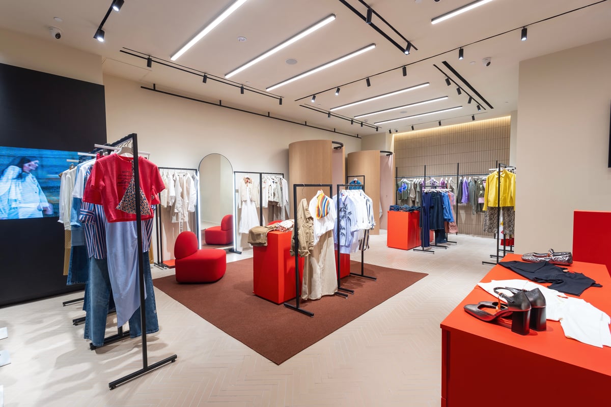 The store interiors celebrate texture and tactility.