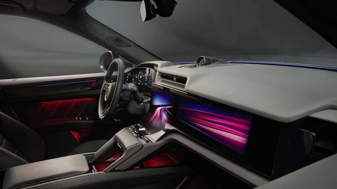 SOFT lighting and digital screens create a calm and modern atmosphere inside the Cayenne Electric.