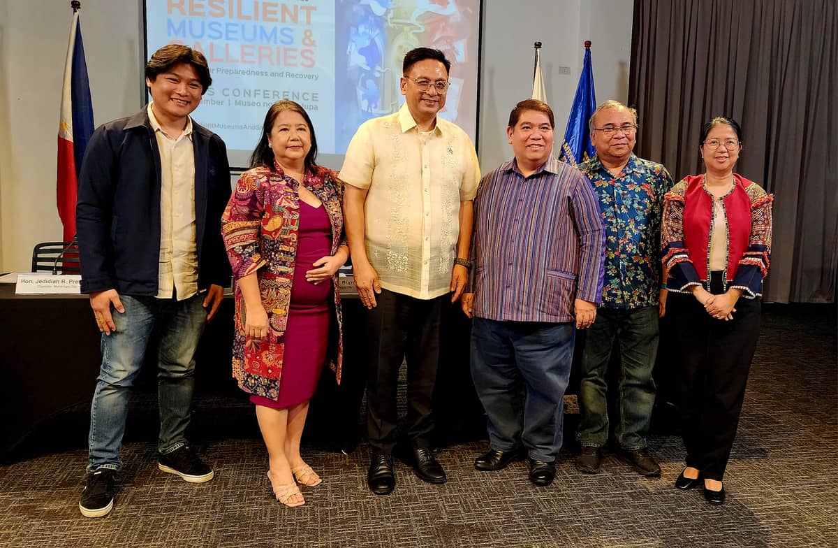 Jedidiah Presnedi, Muntinlupa City councilor; Tess Rayos del Sol, head of NCCA National Committee on Art Galleries; Ruffy Biazon, mayor of Muntinlupa City; Bernan Joseph Corpuz, NCCA Secretariat’s deputy executive director for operation; Jose Eleazar Bersales, head of NCCA National Committee on Museums; and Renee Talavera, chief of the Program Management Division of the NCCA Secretariat at the press conference for Museums and Galleries Month 2025.