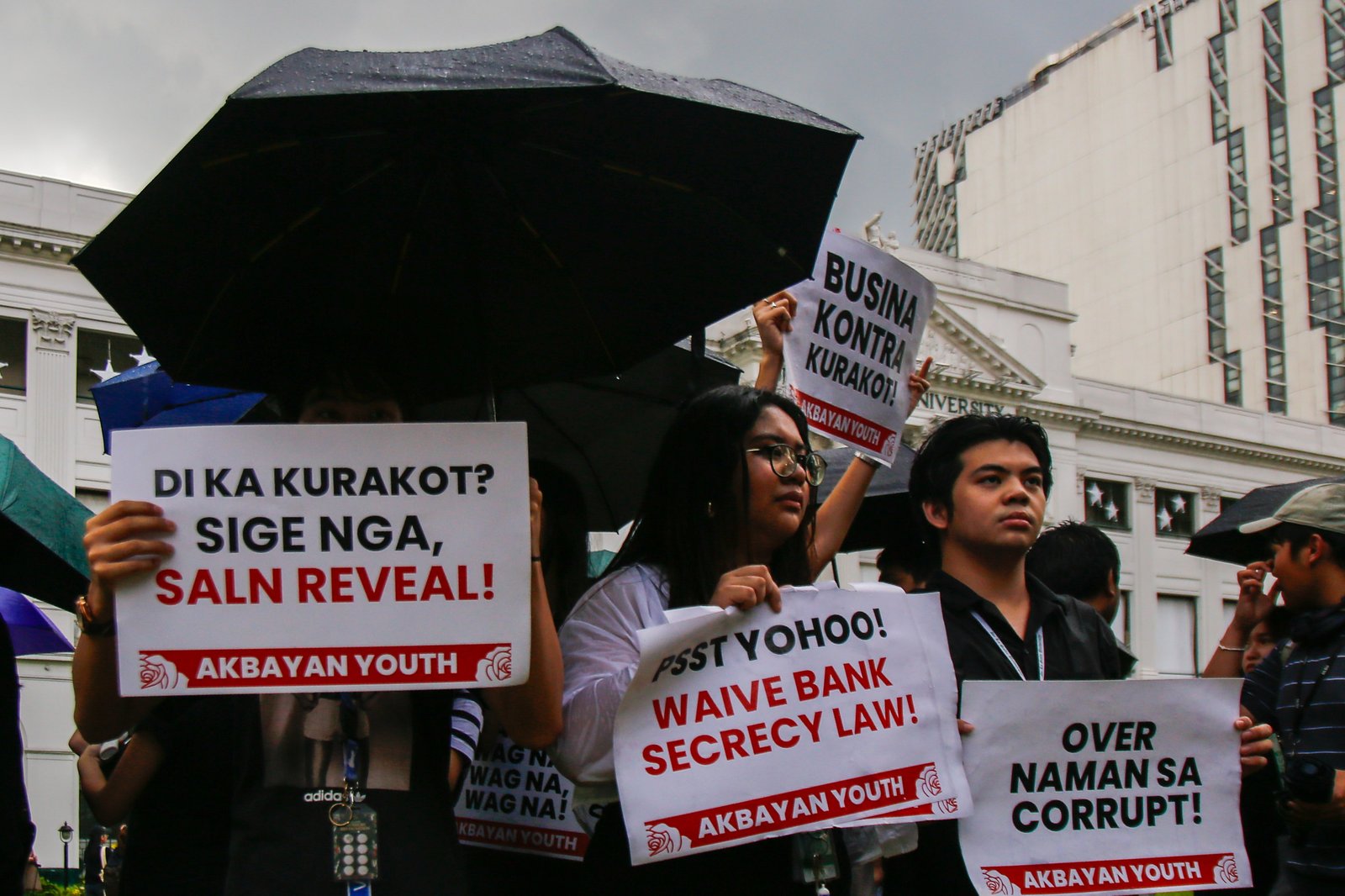 Lasallians gather at the sidewalk of Taft Avenue, Monday afternoon, 06 October 2025, for a protest calling for accountability and justice amid corruption issues hounding the government.