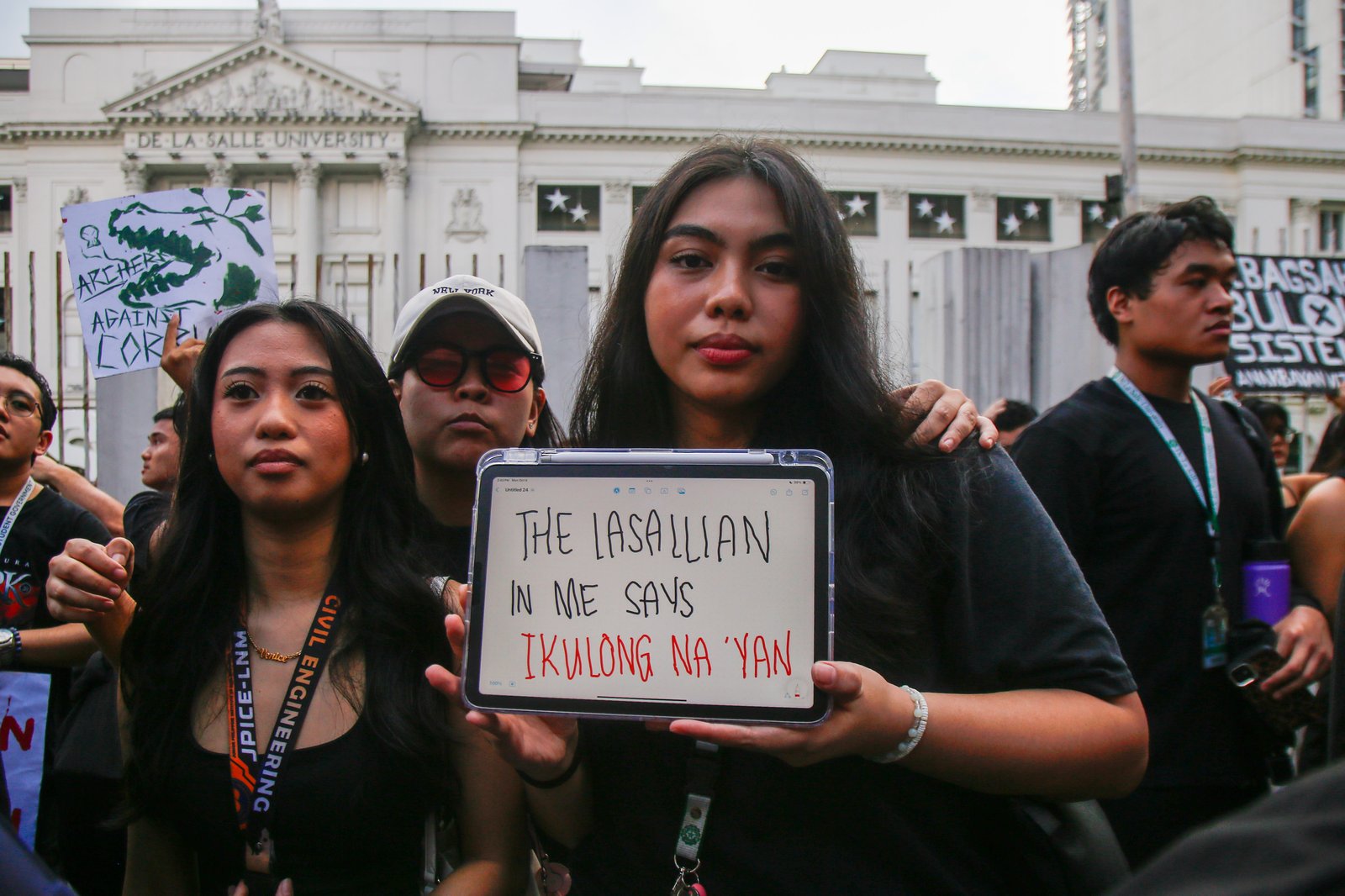 Lasallians gather at the sidewalk of Taft Avenue, Monday afternoon, 06 October 2025, for a protest calling for accountability and justice amid corruption issues hounding the government.