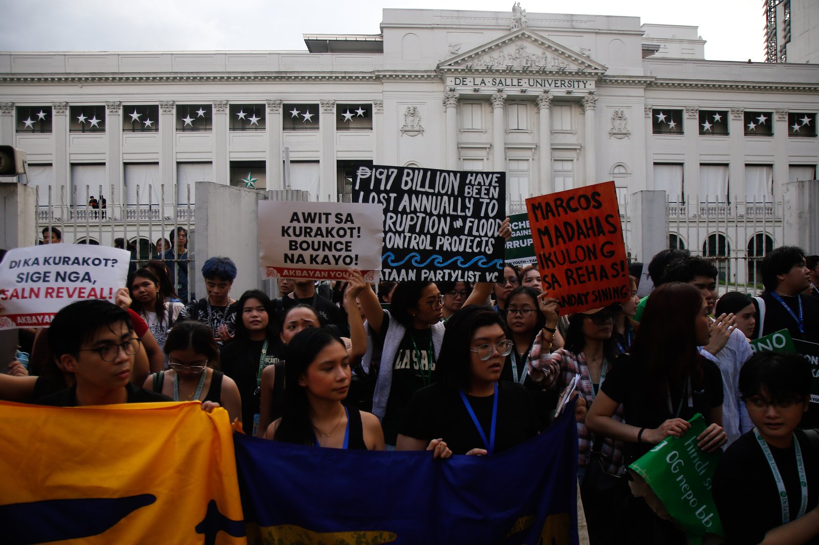 Lasallians gather at the sidewalk of Taft Avenue, Monday afternoon, 06 October 2025, for a protest calling for accountability and justice amid corruption issues hounding the government.