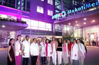 MakatiMed medical and corporate staff with lighting activity guests take a photo at the hospital’s pink façade. From left: Diana O. Cua, MD; Abbygale Arenas-de Leon; Agripino Beng A. Javier, MD; Senator Richard J. Gordon; Michelle Dayrit Soliven; Victor K. Gozali, MD; Ma. Lourdes G. Gozali, MD; Maria Patricia Betita; Kara Magsanoc-Alikpala, Melodie Grace Magsanoc-Remorca, MD; Arlyn L. Songco; Fay A. Coloma, MD and Maria Lourdes Esperanza G. Yatco, MD.