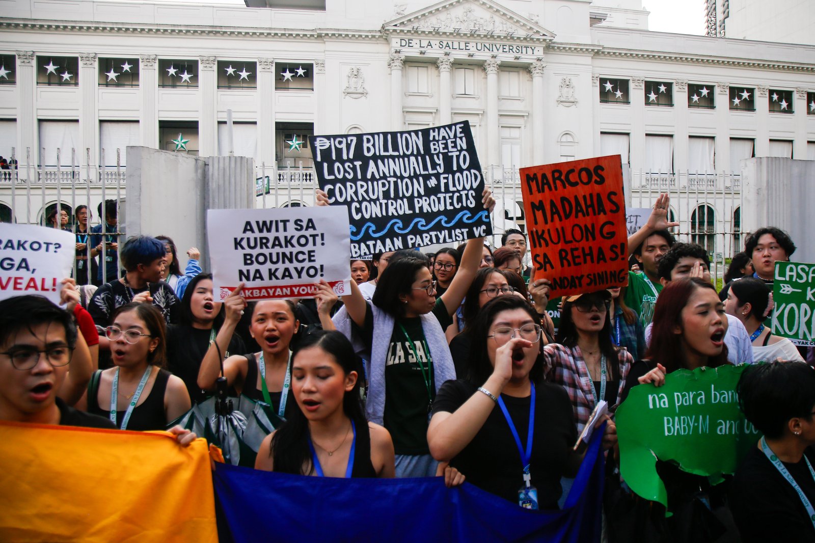 Lasallians gather at the sidewalk of Taft Avenue, Monday afternoon, 06 October 2025, for a protest calling for accountability and justice amid corruption issues hounding the government.