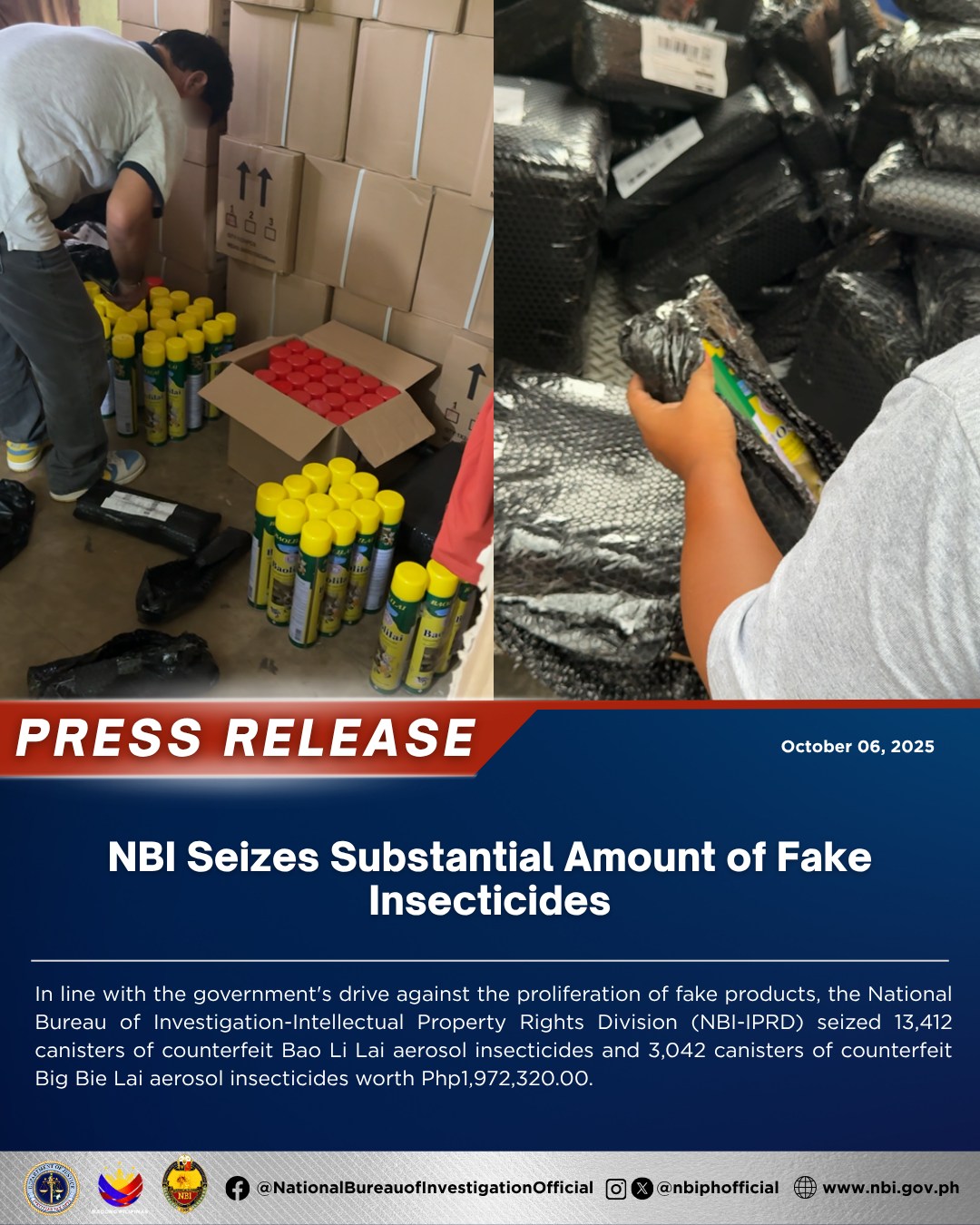 NBI seizes P2M fake insecticides in Valenzuela City, Tondo