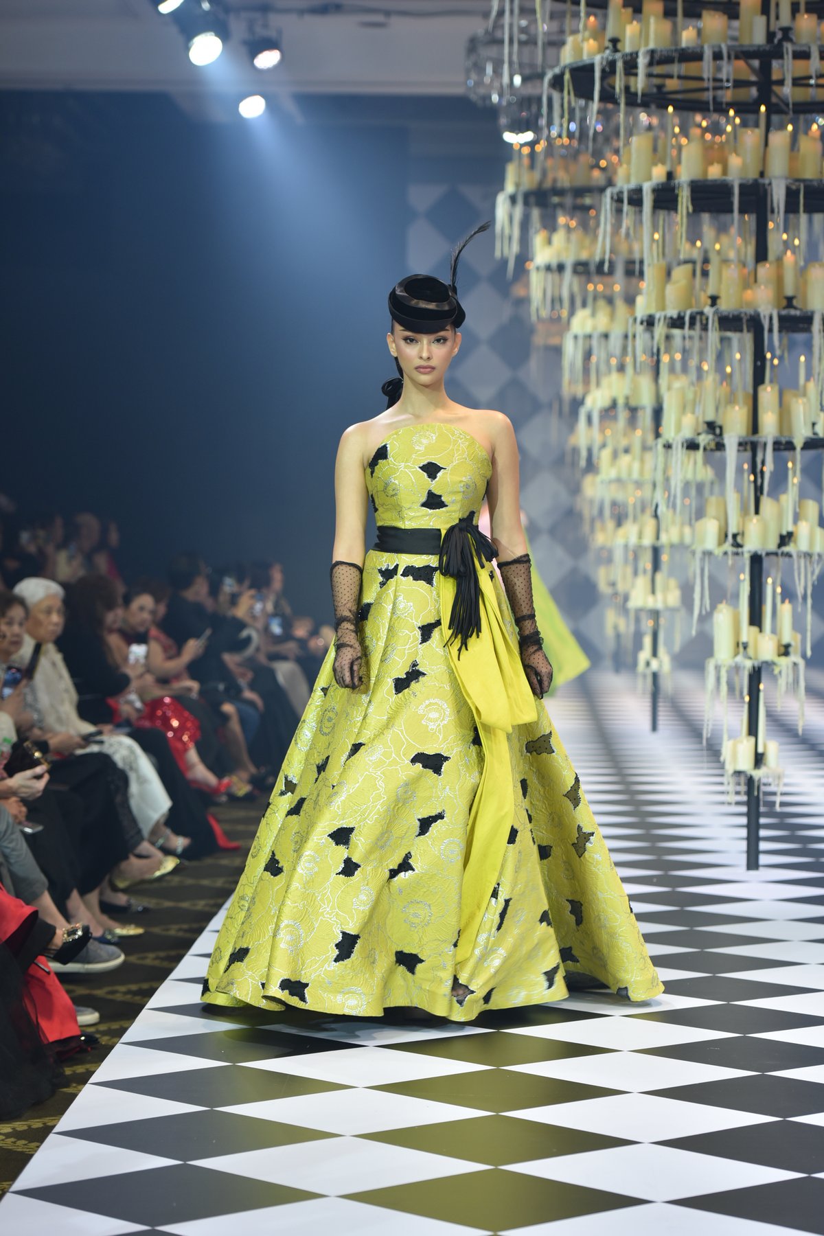 Ball gown brocade dress.