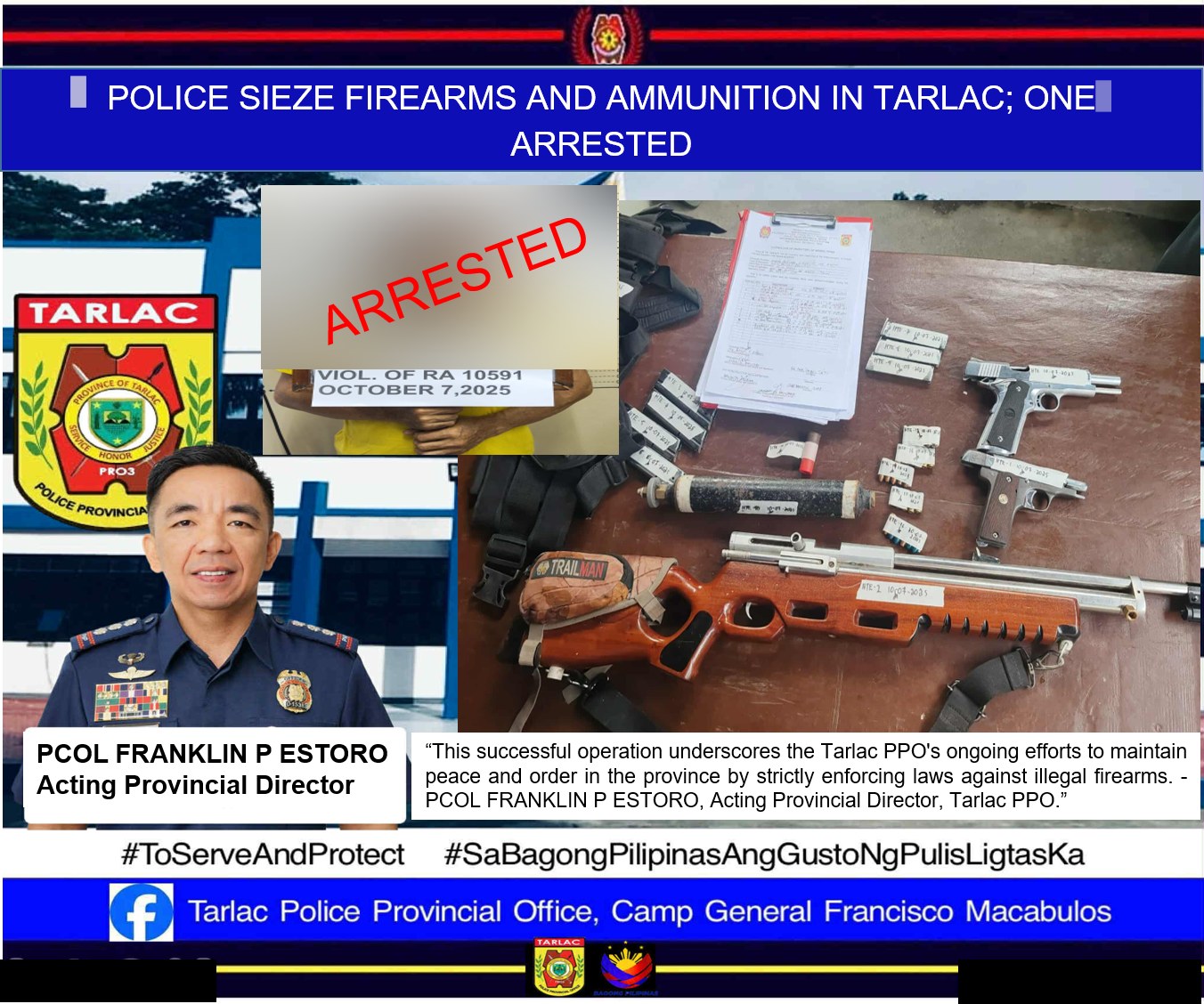  Firearms, ammo seized in San Manuel, Tarlac