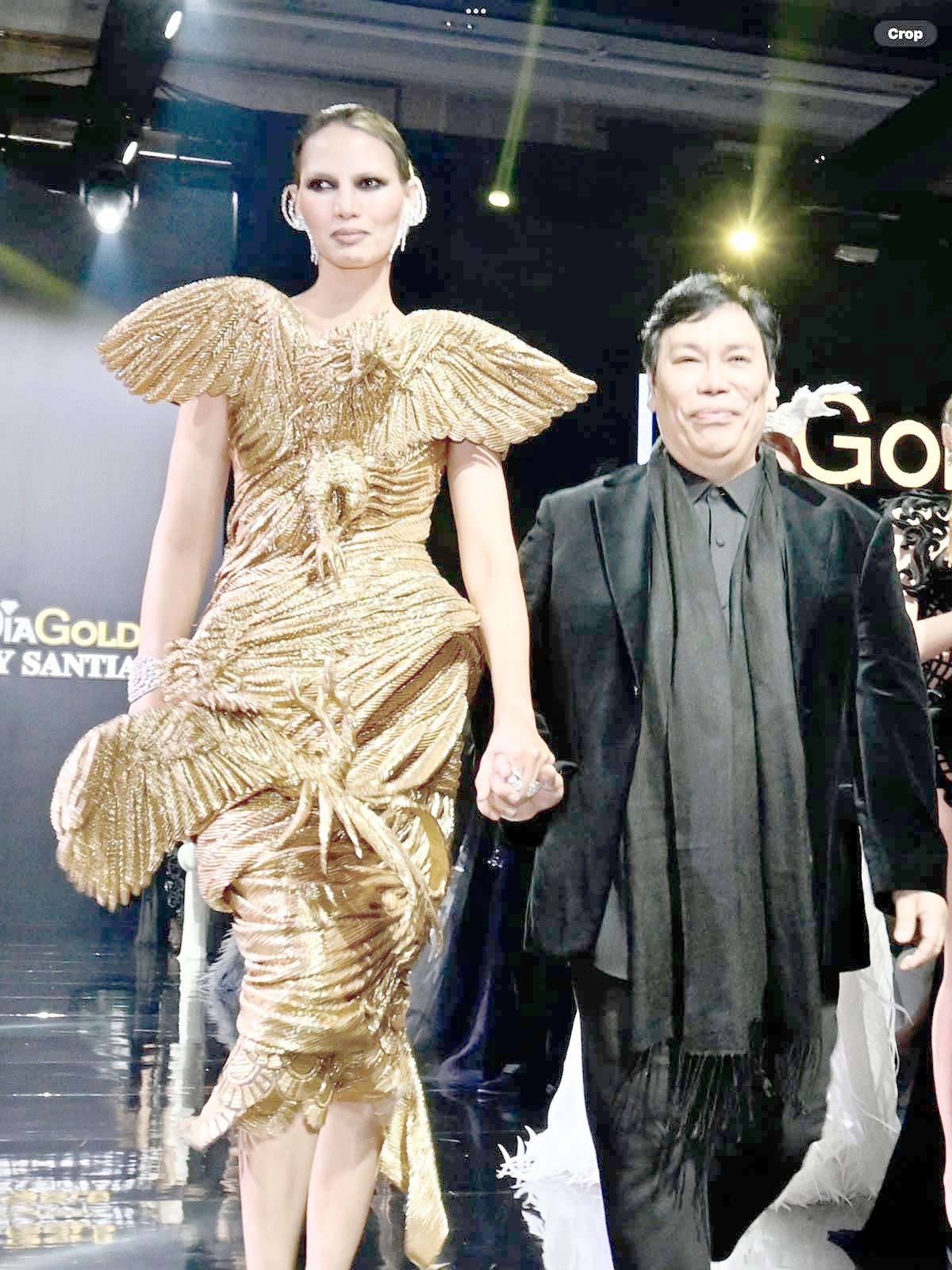 Featured fashion designer Cary Santiago and his model.